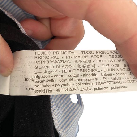 NWT ZARA CONTRASTING POPLIN SWEATER BLACK WITH WHITE /blue micro stripe L - Picture 8 of 8
